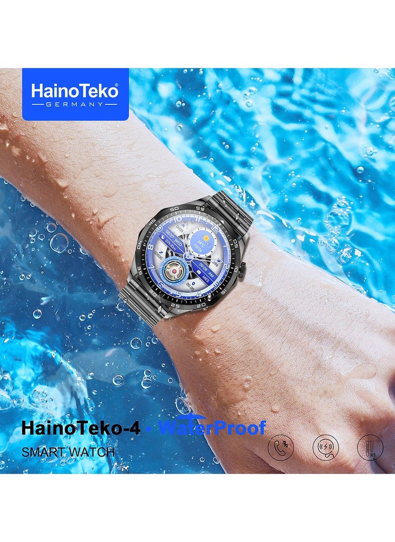 Haino Teko - HainoTeko-4 GT4 Waterproof Smartwatch with Large Screen Round Shape AMOLED Display AI Voice Assistance 3 Interchangeable Straps and Charging Cable Designed for Men Silver - Image 1