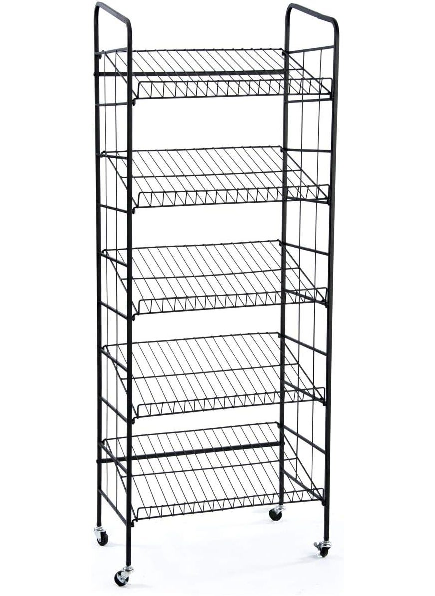 Displays2go Displays2go BR5GSH24BK Rolling Bakers Display Rack with Five Angled Shelves  - Image 1