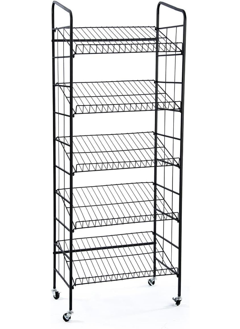 Displays2go Displays2go BR5GSH24BK Rolling Bakers Display Rack with Five Angled Shelves  - Image 2