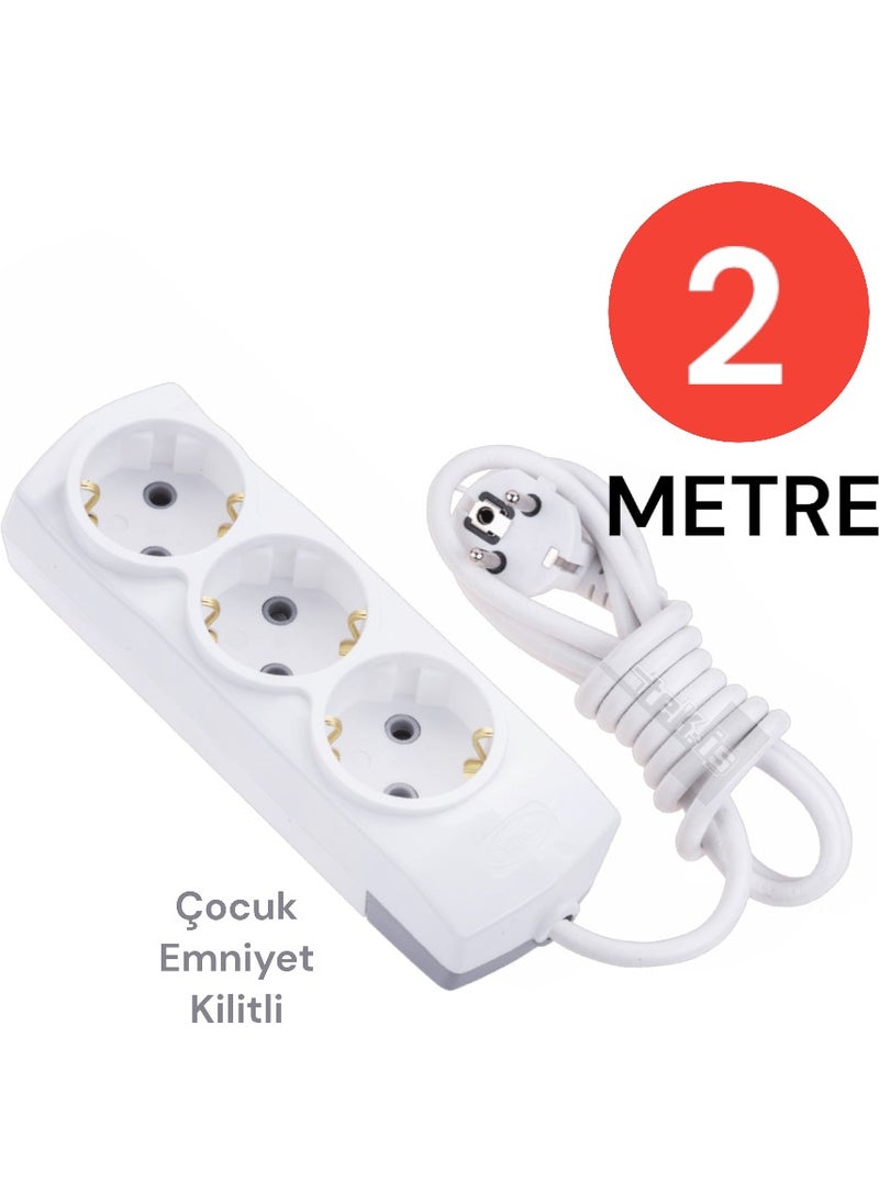 Tek-İş Group Socket Grounded 3 Way 2 Meter Child Protection Multiple Socket Portable Extension Cable  - Image 1
