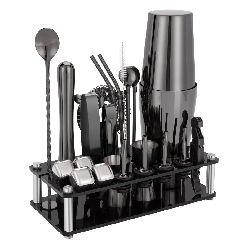 Cocktail Shaker Set 23Piece Boston Stainless Steel Bartender Kit with Acrylic Stand  Cocktail Recipes Booklet Professional Bar Tools for Drink Mixing Home Bar Party  Black