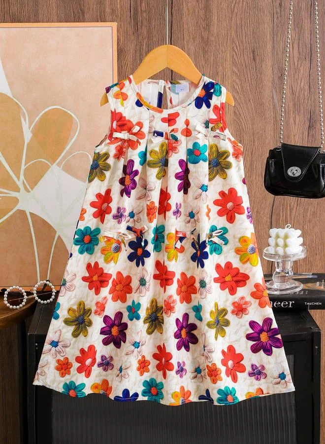 تايك تو فستان بدون أكمام بكسرات وطبعة أزهار للأطفال