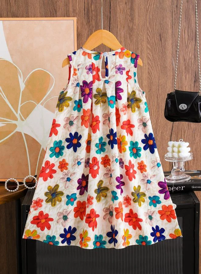 تايك تو فستان بدون أكمام بكسرات وطبعة أزهار للأطفال