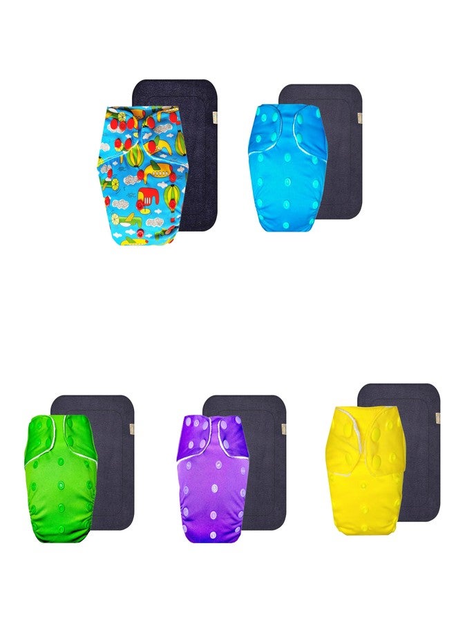 حفاضات قماشية فاخرة من دمبلدو مع حشوة رمادية (عبوة من 5) | ناعمة ولطيفة | وسادة ماصة من 6 طبقات | أزرار كبس قابلة للتعديل | مثالية للأطفال الصغار | من 3 أشهر إلى 3 سنوات | للجنسين - Image 1