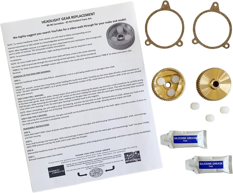 MIDWEST CORVETTE C4 Corvette 88-96 Headlight Replacement Bronze Gear Upgrade Dual Kit - Image 1