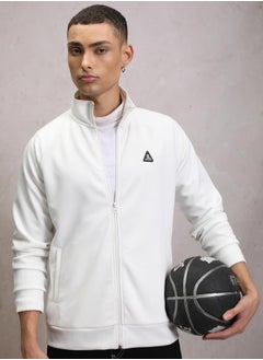 HIGHLANDER Textured Badge Detail Full Zip Sweatshirt by Styli  - Image 1