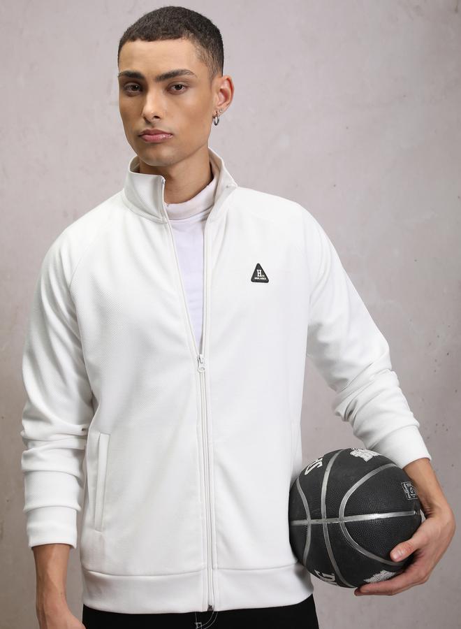 HIGHLANDER Textured Badge Detail Full Zip Sweatshirt by Styli  - Image 1