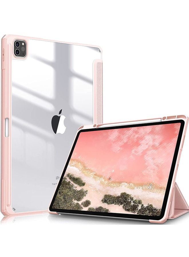 Rock Pow Protective Case Cover For Apple iPad Pro 12.9 inch (2021/2020) Generation with Pencil Holder, [Support Apple Pencil Charging and Touch ID], Clear Transparent Case with Auto Wake/Sleep,Pink - Image 1