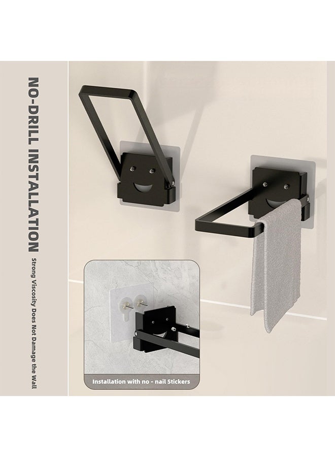 TodyJeyHo Foldable towel rack, bathroom wall mounted, suitable for bathrooms, no drilling required, clothes hanger, towel hook, suitable for narrow corners, black 25cm - Image 5