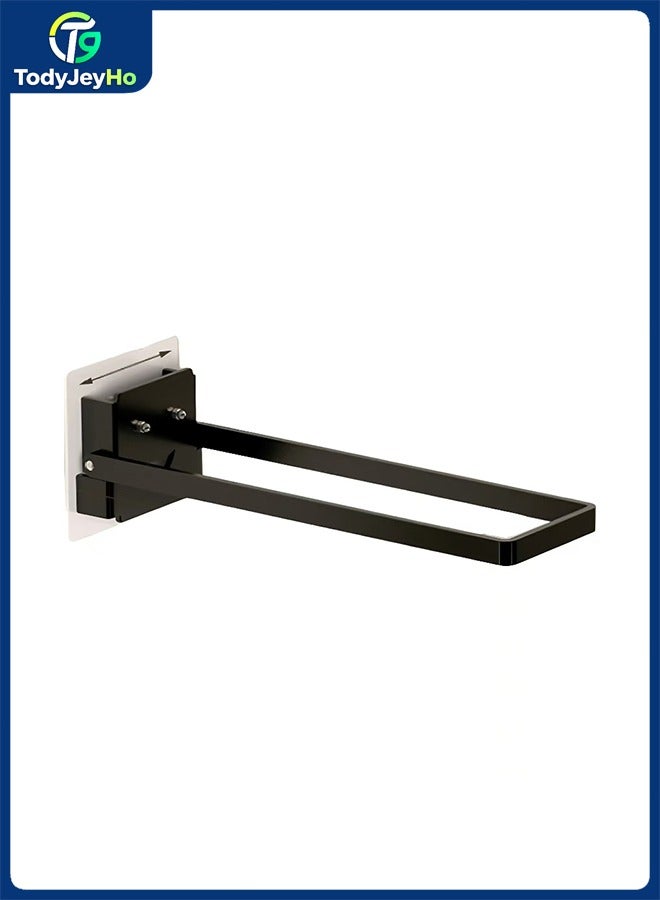 TodyJeyHo Foldable towel rack, bathroom wall mounted, suitable for bathrooms, no drilling required, clothes hanger, towel hook, suitable for narrow corners, black 25cm - Image 1