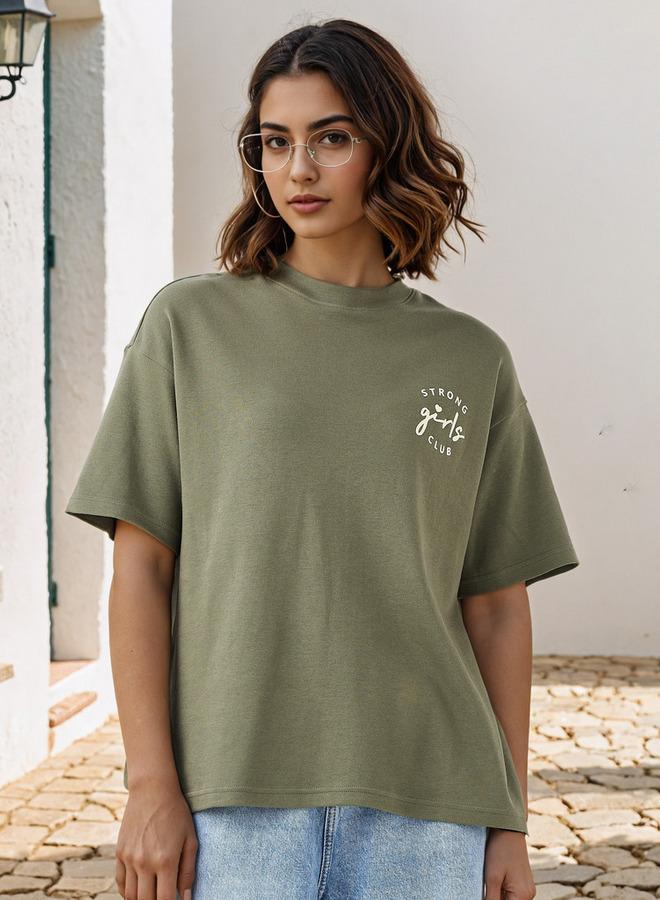 سبلاش فيڤ تيشيرت بقصة واسعة وطبعة شعار ورقبة دائرية - Image 1