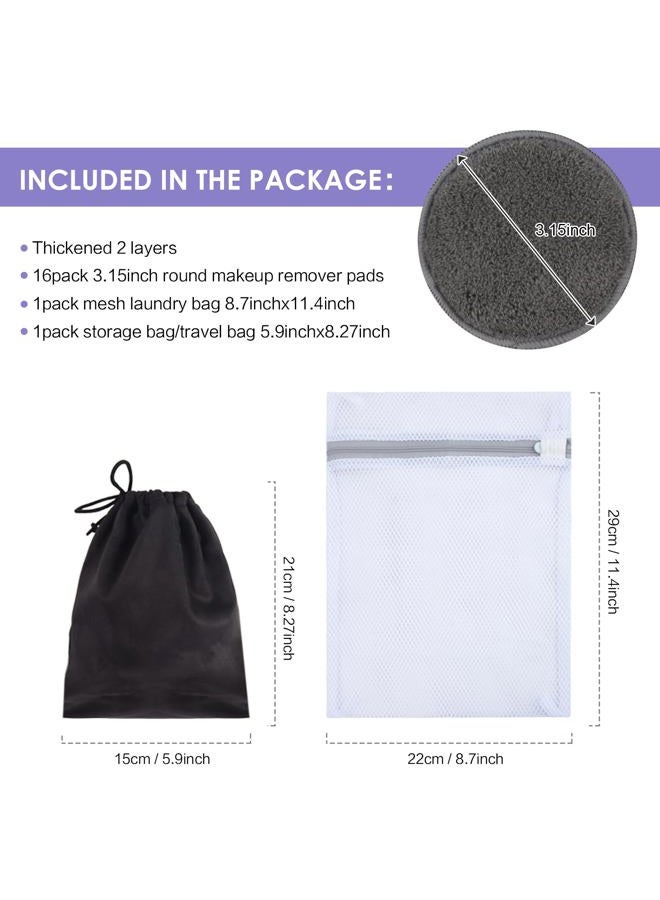 SUNLAND Reusable Makeup Remover Pads for Face,Eye,Lips 16 Pack Microfiber Face Cleansing Gloves Washable with Laundry Bag and Travel Bag Rounds Toner Pads (Round 3.15inchx16, Dark Grey) - Image 2