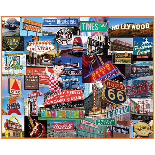 White Mountain 1000 Piece Jigsaw Puzzle Fun Collage Puzzles with Large Pieces Gift for Adults and Family 24x30 Signs Across America States - Image 1