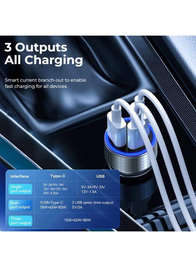 ريماكس شاحن سيارة سريع 83 وات، سلسلة RCC327 Salo III، PD 65 وات + QC 18 وات، مخرج ثلاثي (2 USB + Type-C)، شاحن صغير من سبائك الألومنيوم للهواتف والأجهزة اللوحية وأجهزة الكمبيوتر المحمولة، حماية ذكية وشحن سريع للمركبات 12 فولت/24 فولت - Image 4