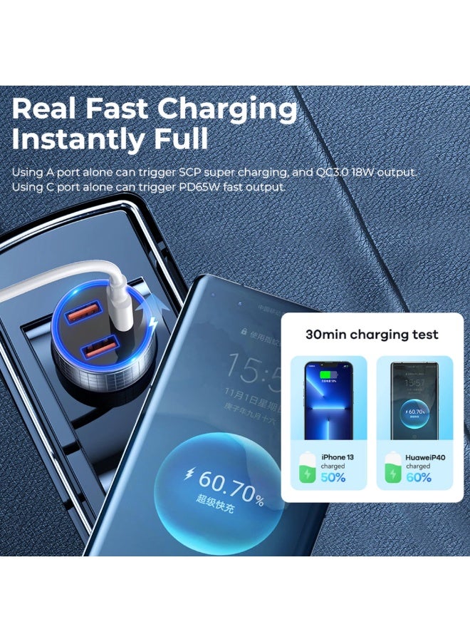 ريماكس شاحن سيارة سريع 83 وات، سلسلة RCC327 Salo III، PD 65 وات + QC 18 وات، مخرج ثلاثي (2 USB + Type-C)، شاحن صغير من سبائك الألومنيوم للهواتف والأجهزة اللوحية وأجهزة الكمبيوتر المحمولة، حماية ذكية وشحن سريع للمركبات 12 فولت/24 فولت - Image 3