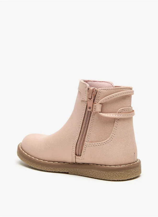 جونيورز Solid Ankle Boots with Zip Closure and Heart Patches