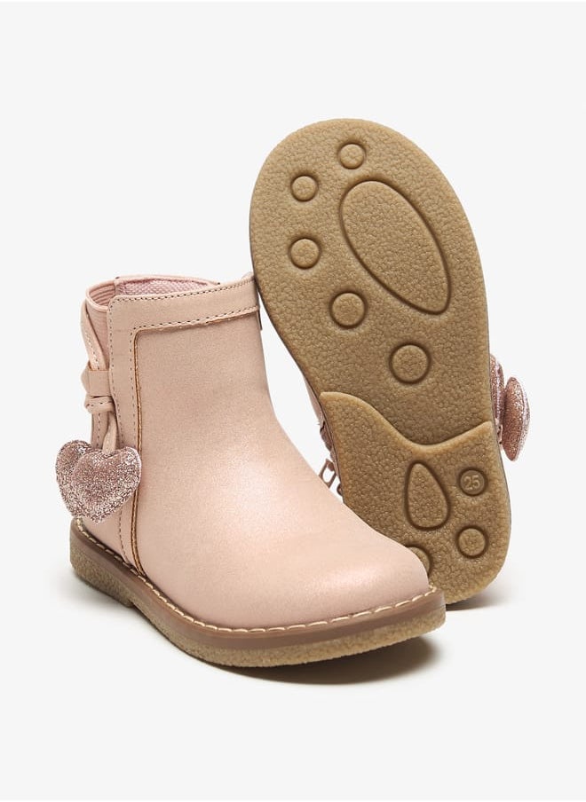 JUNIORS Solid Ankle Boots with Zip Closure and Heart Patches  - Image 4