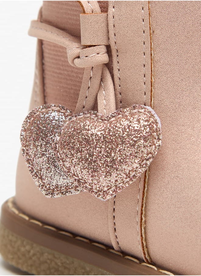 JUNIORS Solid Ankle Boots with Zip Closure and Heart Patches  - Image 5