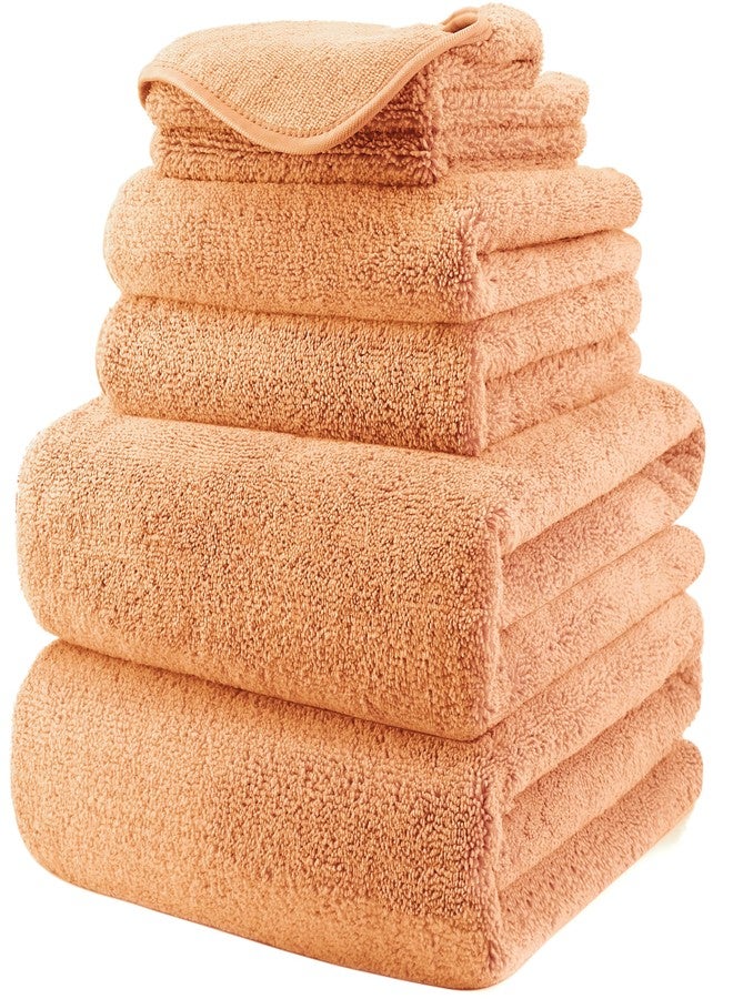 POLYTE Oversize, 60 x 30 in., Quick Dry Lint Free Microfiber Bath Towel Set, 6 Piece (Orange) - Image 1