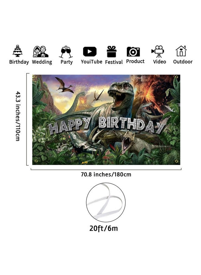 Avezano Dinosaur Birthday Backdrop Jurassic Dino Theme Happy Birthday Banner Jungle Birthday Party Decorations Boys Birthday 70.8 X 43.3 Inch Photo Backdrop - Image 3