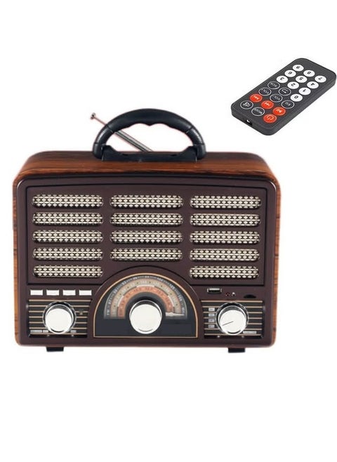 Rechargeable HI-FI Radio with Remote Control, Large Capacity Battery, Portable, Retro Style FM Radio, Support Bluetooth, SD Card Slot, USB and AUX Port