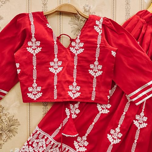 Tejam Girls Traditional Lehenga With Crop Top - Embroidered Readymade Lehenga Choli - Fancy Ethnic Dress For Kids Girls 2-8 Years (Red, 3-4 Years) - Image 4