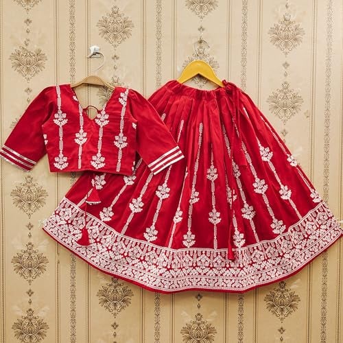Tejam Girls Traditional Lehenga With Crop Top - Embroidered Readymade Lehenga Choli - Fancy Ethnic Dress For Kids Girls 2-8 Years (Red, 3-4 Years) - Image 2