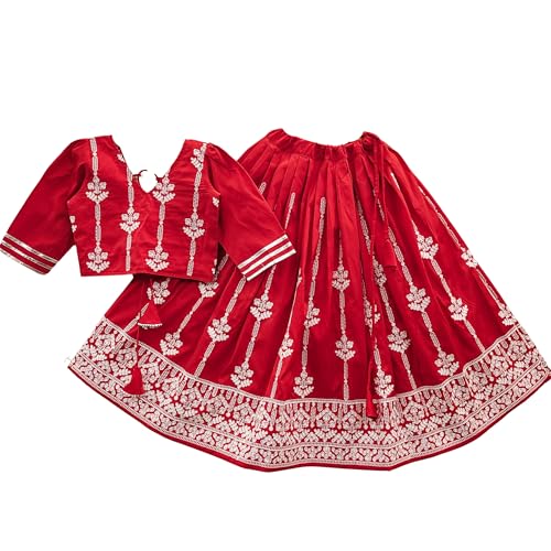 Tejam Girls Traditional Lehenga With Crop Top - Embroidered Readymade Lehenga Choli - Fancy Ethnic Dress For Kids Girls 2-8 Years (Red, 3-4 Years) - Image 1