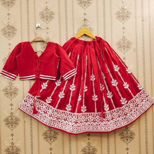 Tejam Girls Traditional Lehenga With Crop Top - Embroidered Readymade Lehenga Choli - Fancy Ethnic Dress For Kids Girls 2-8 Years (Red, 3-4 Years) - Image 3