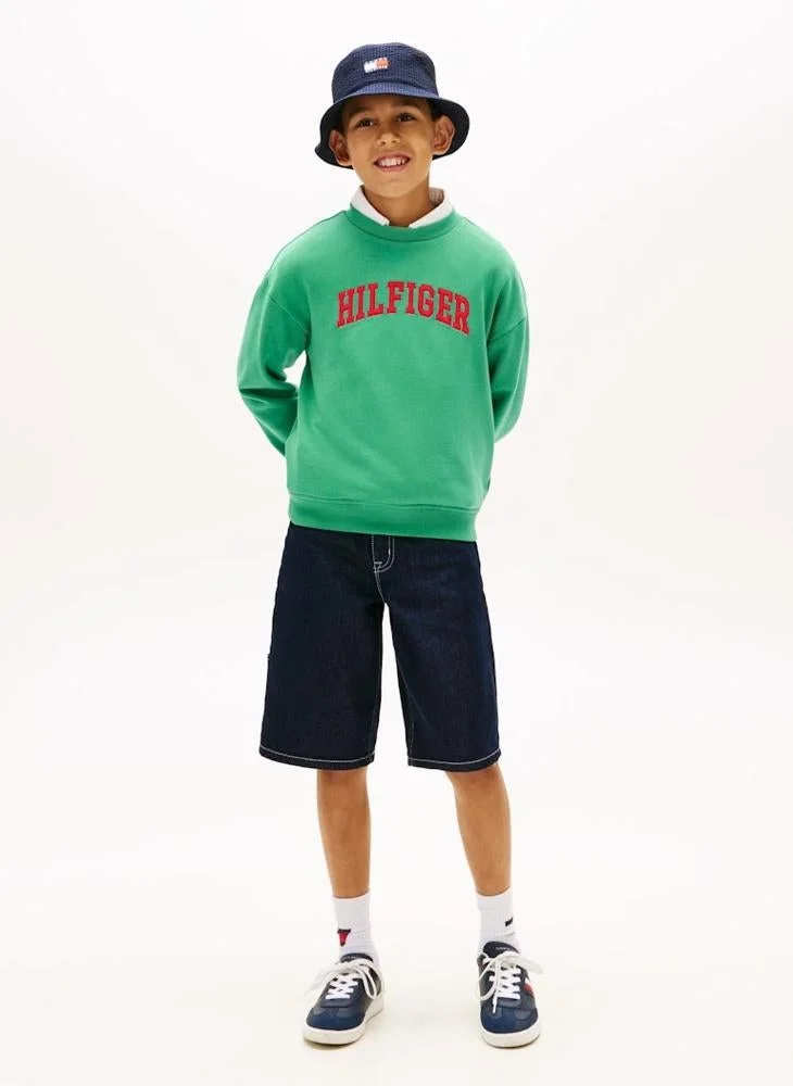 Tommy Hilfiger Bahama Green Logo Terry Crew Neck Sweatshirt for Men | Best Price UAE
