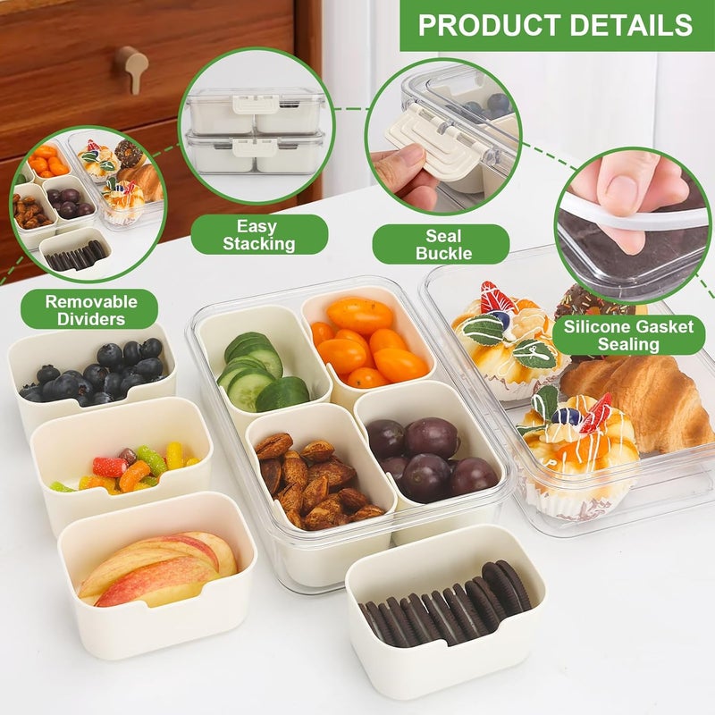 shopwithgreen صينية حاوية صندوق وجبات خفيفة بأربع حجرات، صينية تقديم مقسمة مع غطاء، صندوق وجبات خفيفة صغير مصغر، حاوية شاركوتيري محمولة للحفلات والنزهات والسفر، طبق طعام للوجبات الخفيفة والفواكه والخضروات - Image 5