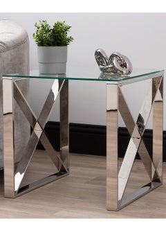 VANITY LIVING VANITY LIVING Accent Side Table, Tempered Glass Tabletop, Sofa End Table for Living and Bedroom with Modern Madrid Chrome Sturdy Stainless Steel Frame  - Image 1