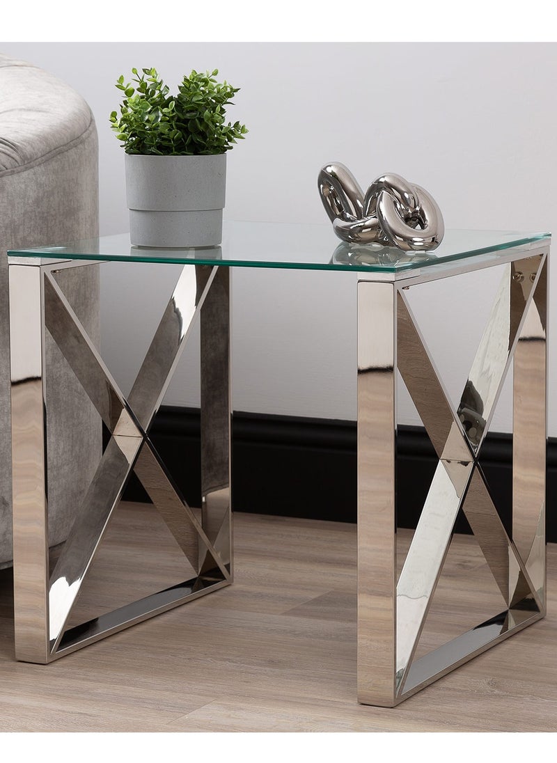 VANITY LIVING VANITY LIVING Accent Side Table, Tempered Glass Tabletop, Sofa End Table for Living and Bedroom with Modern Madrid Chrome Sturdy Stainless Steel Frame  - Image 1