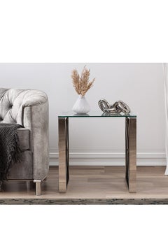 VANITY LIVING VANITY LIVING Accent Side Table, Tempered Glass Tabletop, Sofa End Table for Living and Bedroom with Modern Madrid Chrome Sturdy Stainless Steel Frame  - Image 2