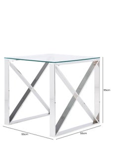 VANITY LIVING VANITY LIVING Accent Side Table, Tempered Glass Tabletop, Sofa End Table for Living and Bedroom with Modern Madrid Chrome Sturdy Stainless Steel Frame  - Image 3