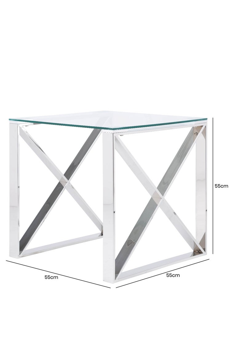 VANITY LIVING VANITY LIVING Accent Side Table, Tempered Glass Tabletop, Sofa End Table for Living and Bedroom with Modern Madrid Chrome Sturdy Stainless Steel Frame  - Image 3