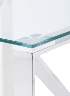 VANITY LIVING VANITY LIVING Accent Side Table, Tempered Glass Tabletop, Sofa End Table for Living and Bedroom with Modern Madrid Chrome Sturdy Stainless Steel Frame  - Image 5