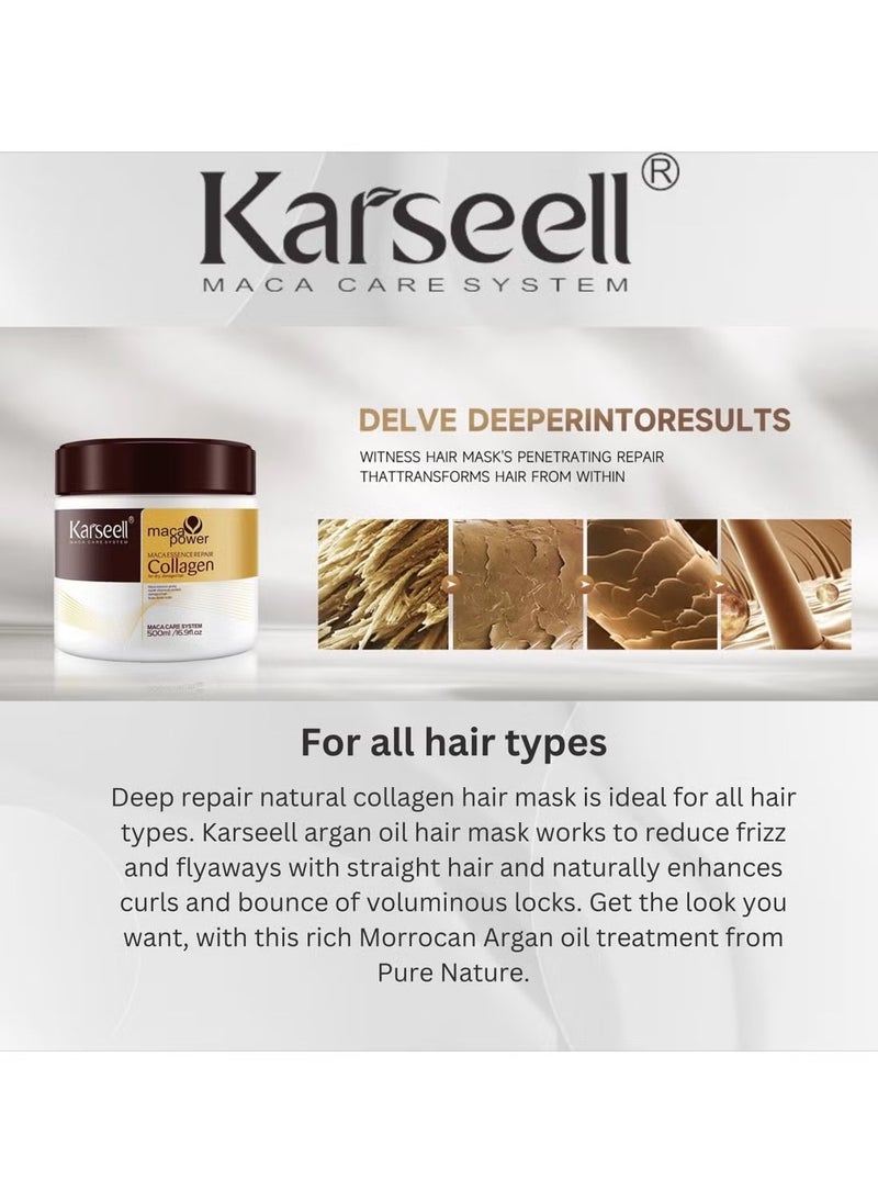 Karseell Karseell Collagen Hair Treatment - Deep Repair Mask 500ml - Argan Oil Hair Serum for Dry Damaged Hair 50ml - All Hair Types  - Image 2