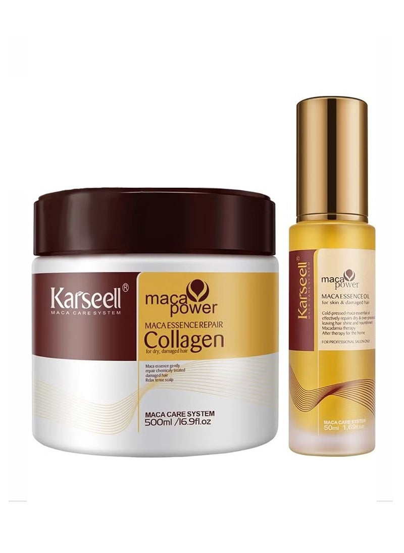 Karseell Karseell Collagen Hair Treatment - Deep Repair Mask 500ml - Argan Oil Hair Serum for Dry Damaged Hair 50ml - All Hair Types  - Image 1