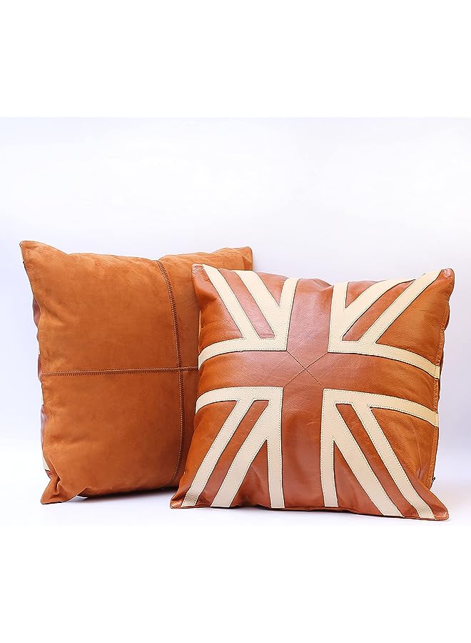 IAF (20" x 20") The Union Cow Genuine Luxury Full Grain Buffalo Nubuck & Cow Leather Pillow Cushion Cover A+ Grade Real Leather - Image 1