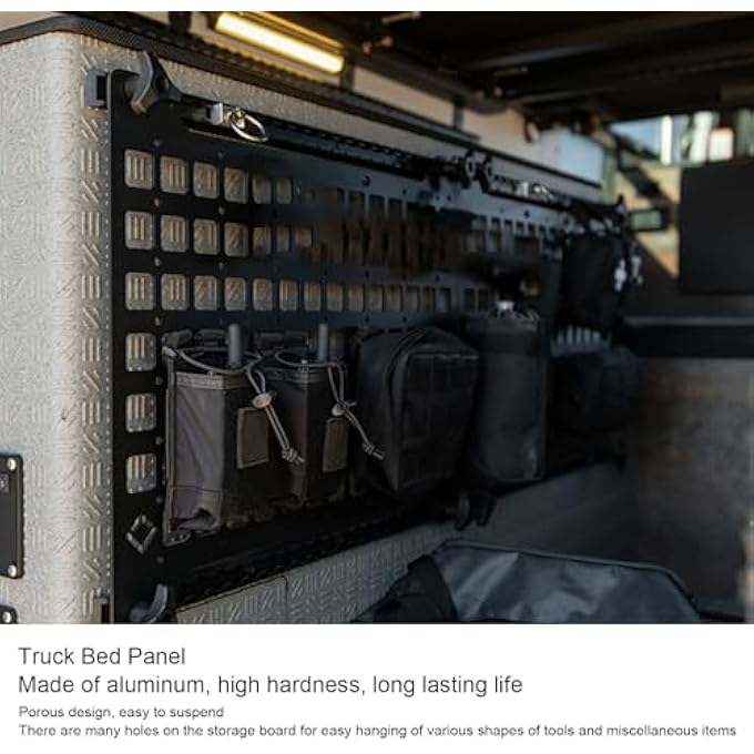 rayihni Truck Bed Molle Panel, 432x692x2mm Aluminum L Cargo Storage Organizer Rack for Tools, Compatible with SUVs, Pickup Trucks, RVs, Camping Cars - Image 3