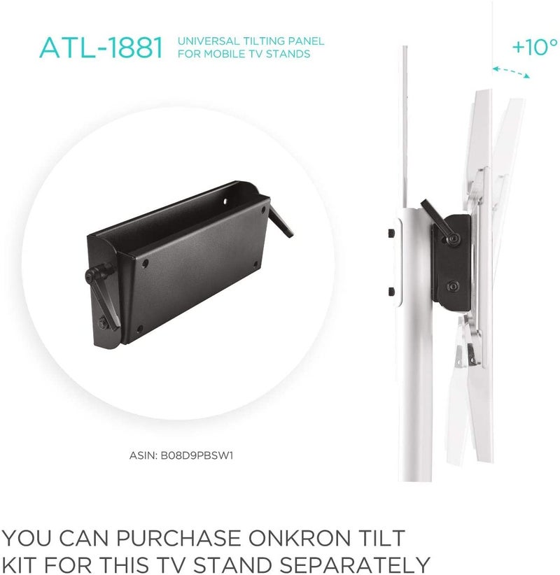 ONKRON Tilt Angle Adapter for TS1881 Portable TV Stand on Wheels - Screen Tilting Adapter for TV Cart Rolling TV Stand with Tilt up to 10 Degrees/TV Mobile Stand with Wheels Black - Image 3