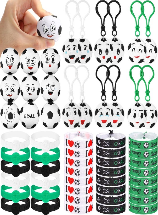 Maxdot 60 Pcs Soccer Party Favors Include 12 Mini Foam Stress Balls, 12 Silicone Bracelets, 12 Keychain, 24 Drawstring for Sport Themed Birthday Party Supplies - Image 1