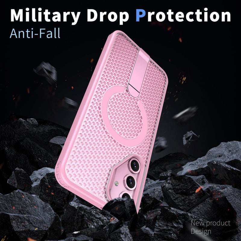 erorex For Samsung Galaxy A16 5G Kalebol Honeycomb Cooling Magsafe Holder Phone Case(Pink) - Image 3