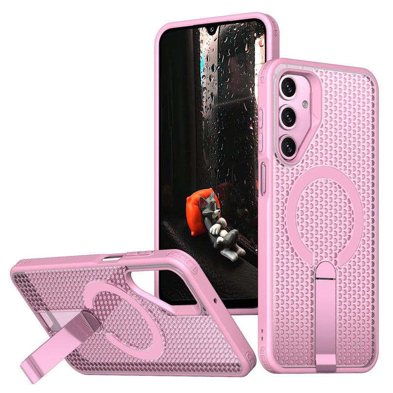 erorex For Samsung Galaxy A16 5G Kalebol Honeycomb Cooling Magsafe Holder Phone Case(Pink) - Image 1
