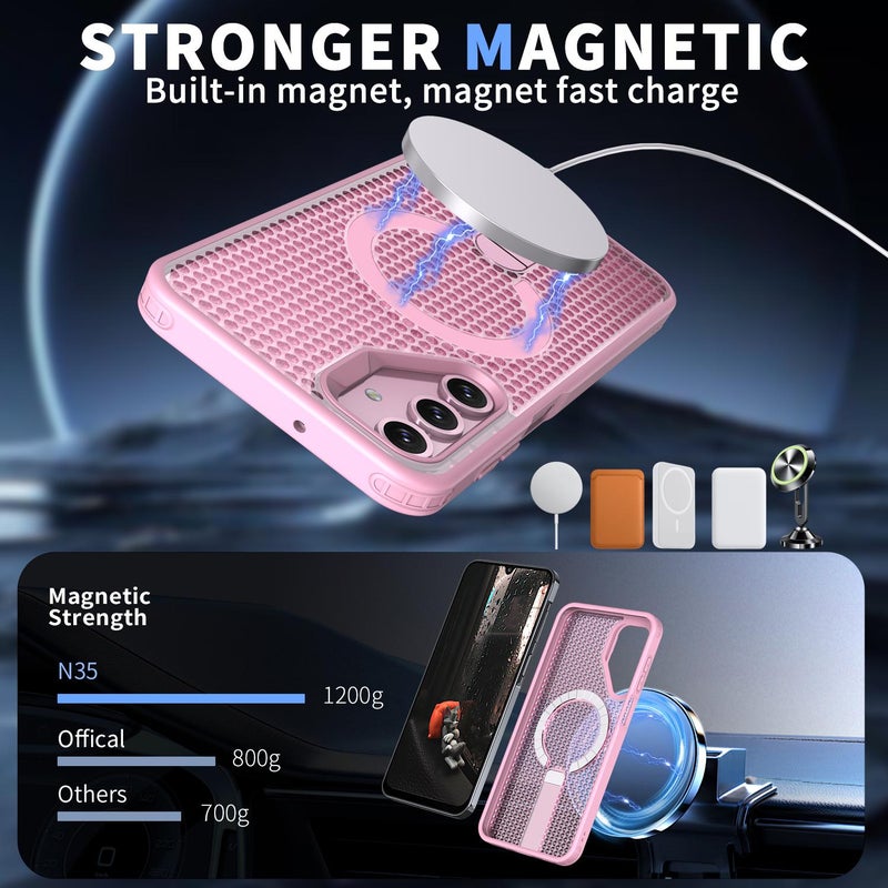 erorex For Samsung Galaxy A16 5G Kalebol Honeycomb Cooling Magsafe Holder Phone Case(Pink) - Image 2