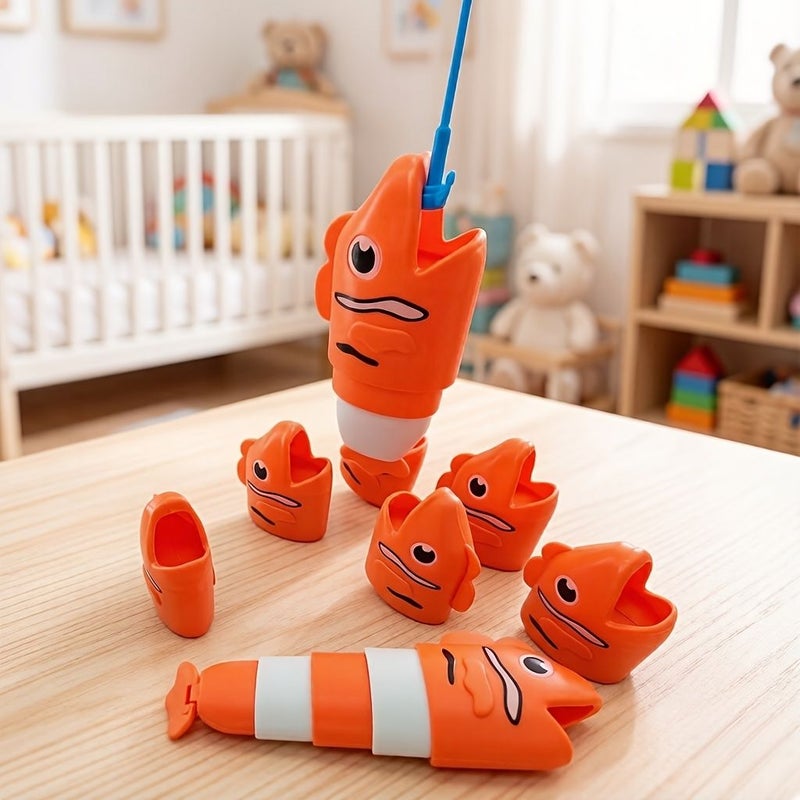 Red Fish 2 Player Fishing Toy Battle Game Educational Early Learning Board - Image 1