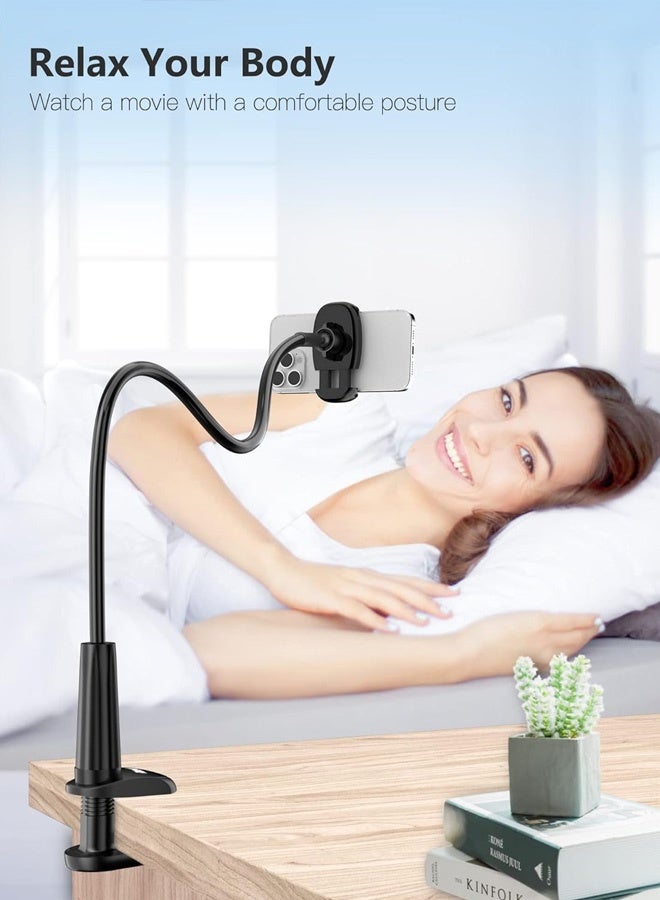 Gooseneck Phone Holder Stand for Bed Flexible Arm Adjustable Cell Phones Mount Clamp on Desk Bedframe Compatible with iPhone 14 Pro Max 13 12 11 X SE Series/Samsung S22 or Other 4"-7" Devices - Image 4