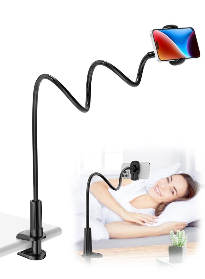 Gooseneck Phone Holder Stand for Bed Flexible Arm Adjustable Cell Phones Mount Clamp on Desk Bedframe Compatible with iPhone 14 Pro Max 13 12 11 X SE Series/Samsung S22 or Other 4"-7" Devices - Image 1