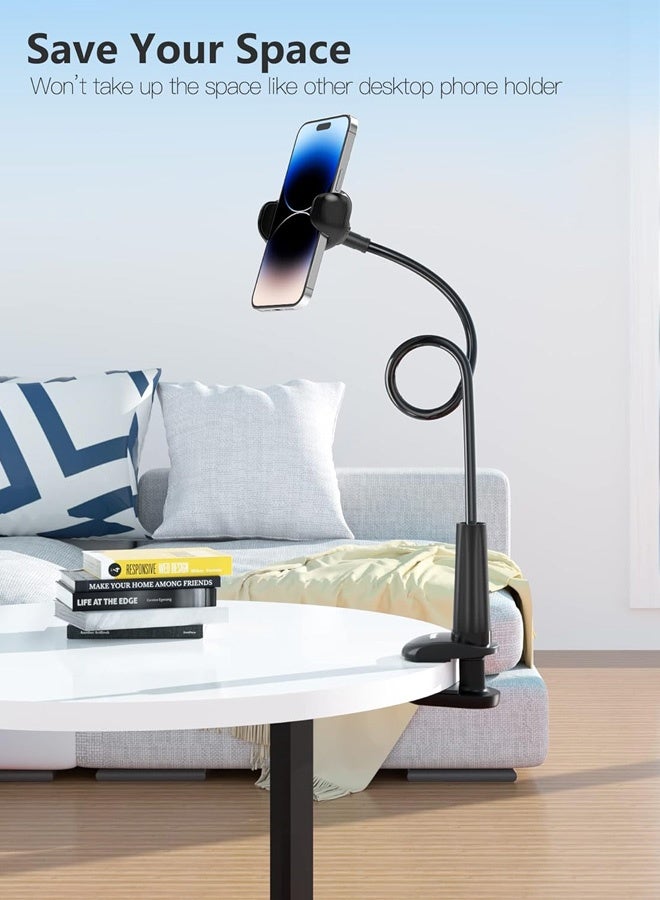 Gooseneck Phone Holder Stand for Bed Flexible Arm Adjustable Cell Phones Mount Clamp on Desk Bedframe Compatible with iPhone 14 Pro Max 13 12 11 X SE Series/Samsung S22 or Other 4"-7" Devices - Image 3